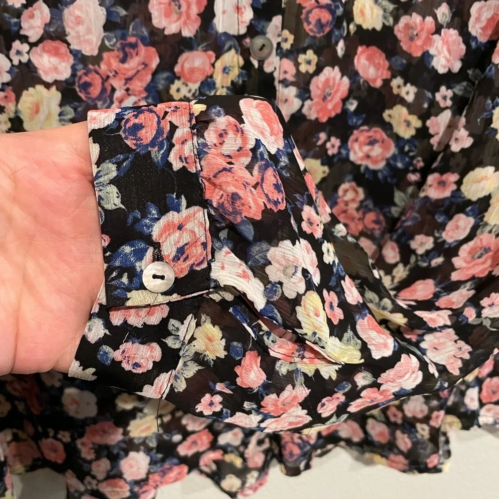 Sheer black About a Girl floral button up blouse Size L - Picture 4 of 7
